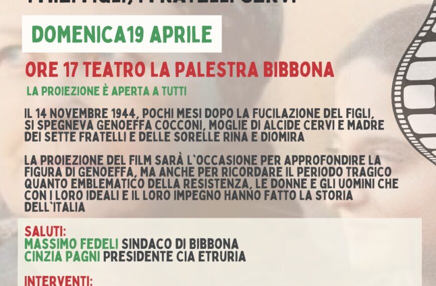 Bibbona: domani proiezione del docufilm “Genoeffa Cocconi: i miei figli, i fratelli Cervi”