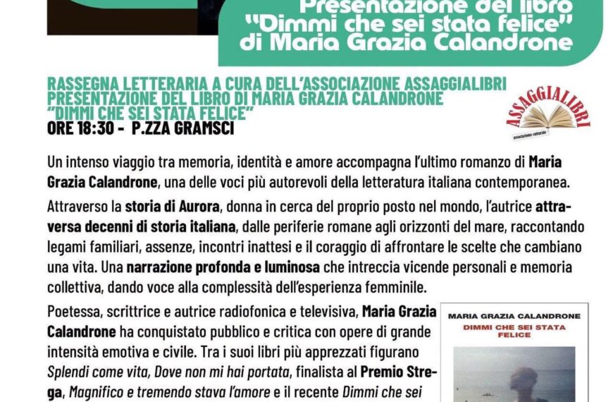 Maria Grazia Calandrone a Suvereto presenta “Dimmi che sei stata felice”