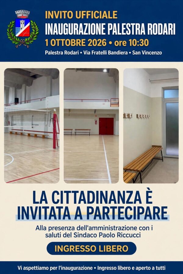 San Vincenzo, Palestra Rodari: giovedì 1 ottobre l’inaugurazione